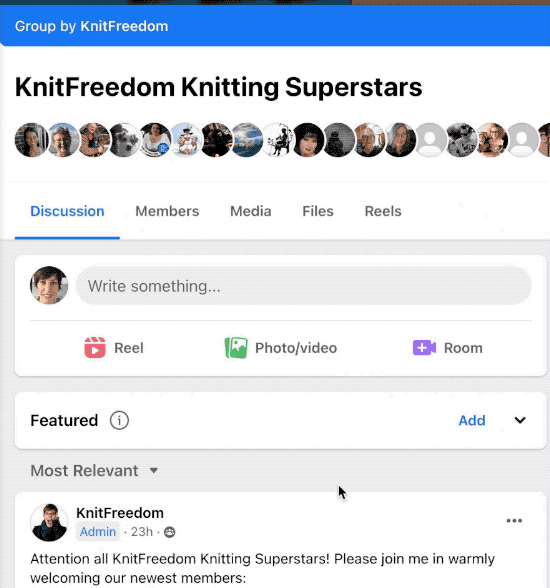 GIF of posting to Facebook Knitting Superstars group32923