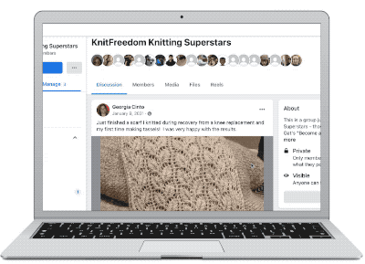 Computer with Facebook knitting post with Likes