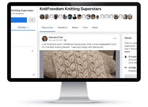 Computer with Facebook knitting post with Likes